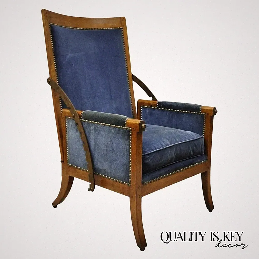 19th C Italian Biedermeier Mahogany Reclining Lounge Chair w/ Cast Iron Hardware