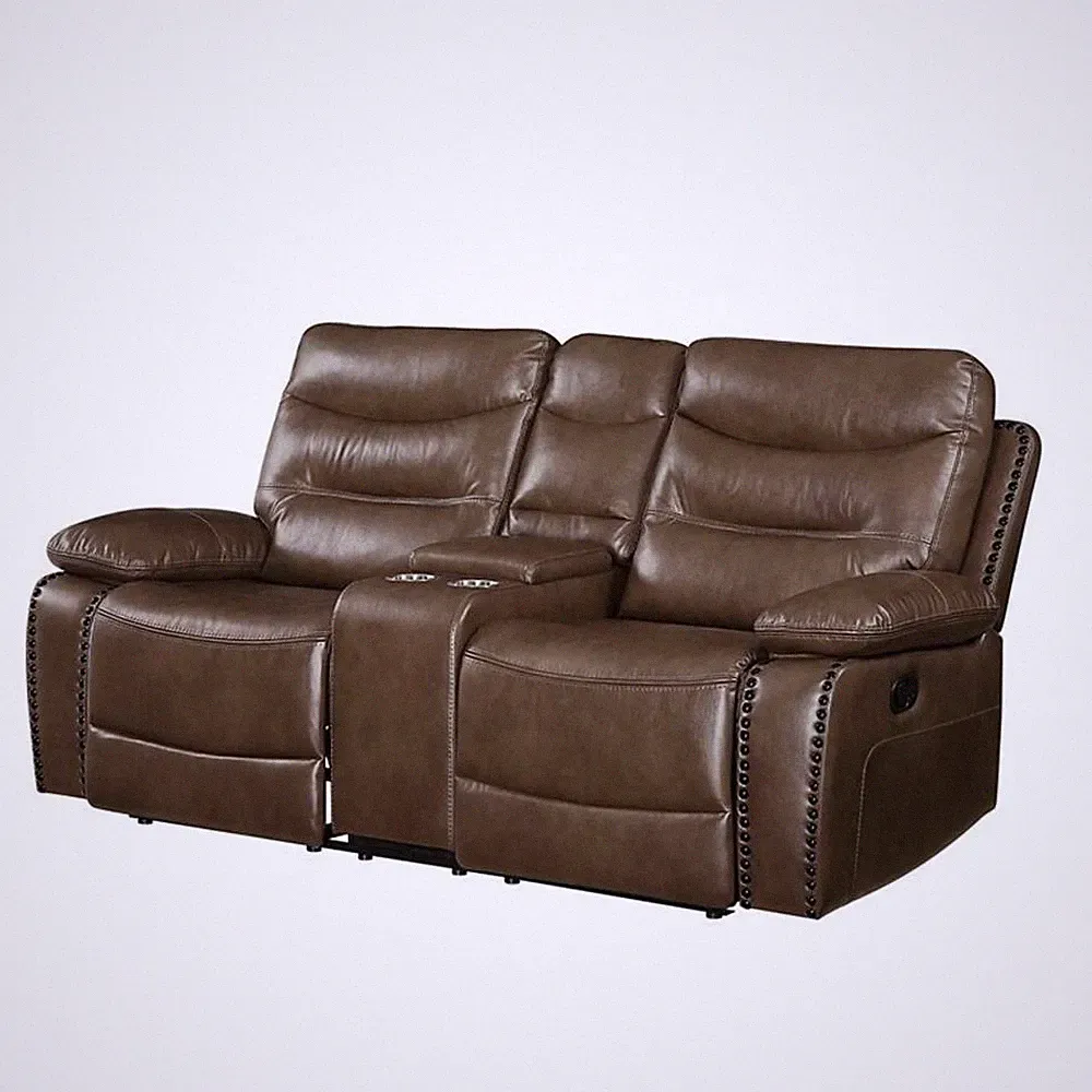 Aashi Loveseat with Console (Motion) in Brown Leather-Gel Match