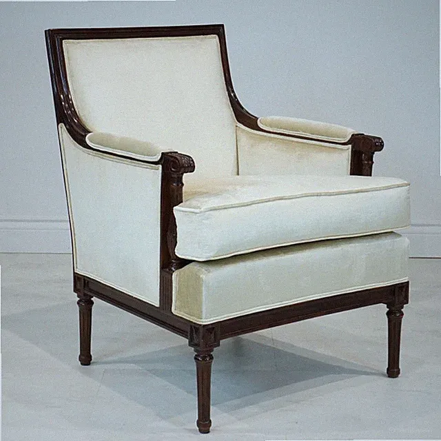 Beautiful Pair of Mahogany Gentleman's lounge Arm Chairs White Velvet