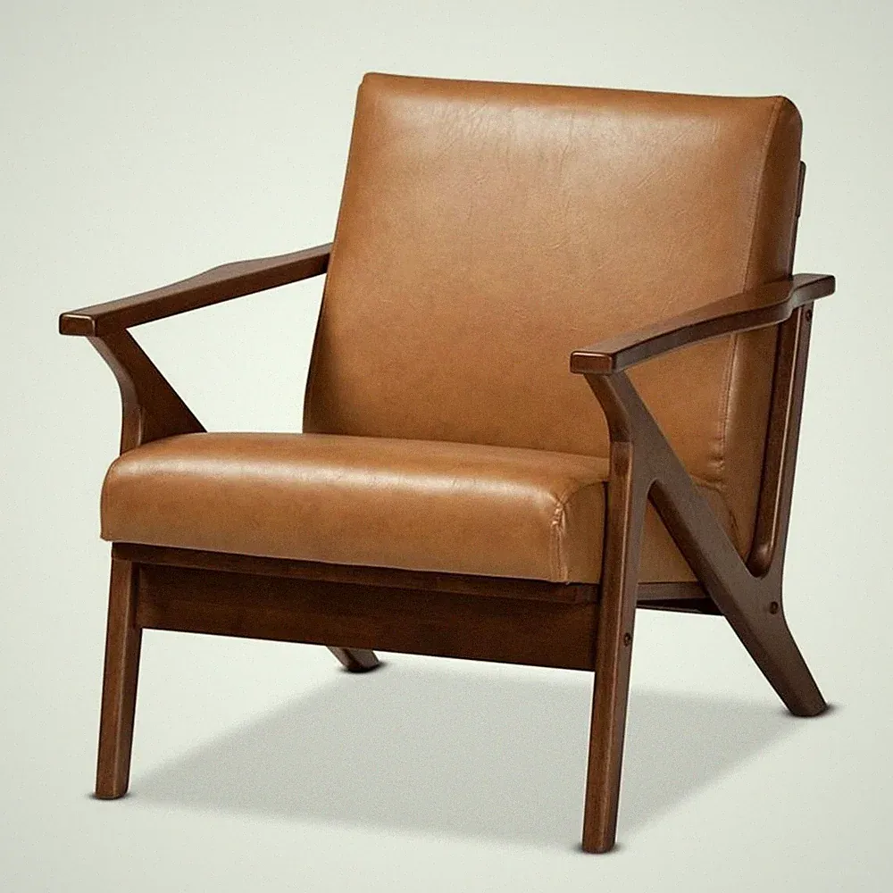 Bowery Hill Modern Walnut Brown Finished Wood Lounge Chair