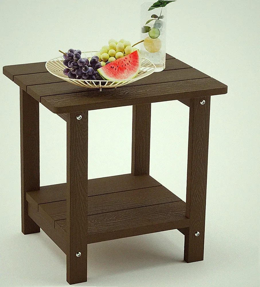 Dark Brown Adirondack 2-Tier Outdoor Side Table - Weather Resistant Patio End Ta
