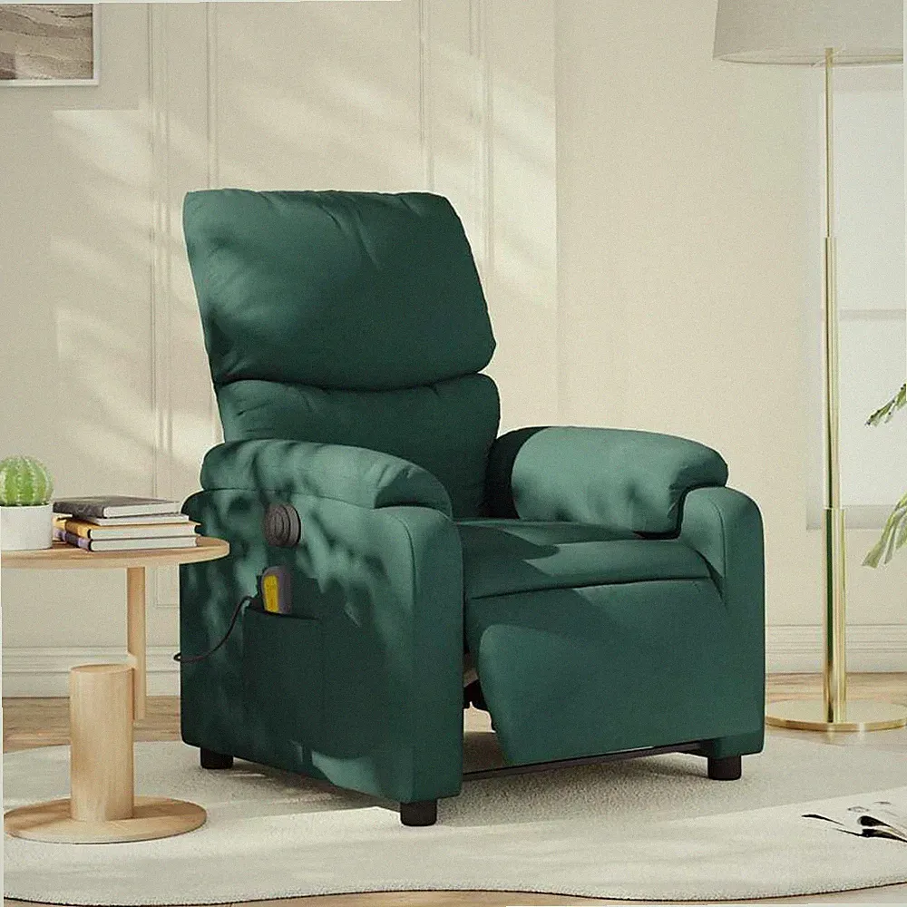 Electric Massage Recliner Chair Dark Green Fabric