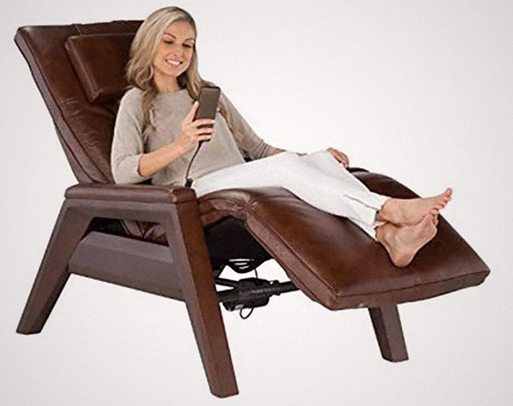 Human Touch Gravis ZG Zero Gravity Massage Chair - Saddle Leather Mahogany Wood
