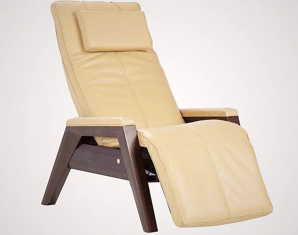 Human Touch Gravis ZG Zero Gravity Recliner Massage Chair Sand Leather Mahogany