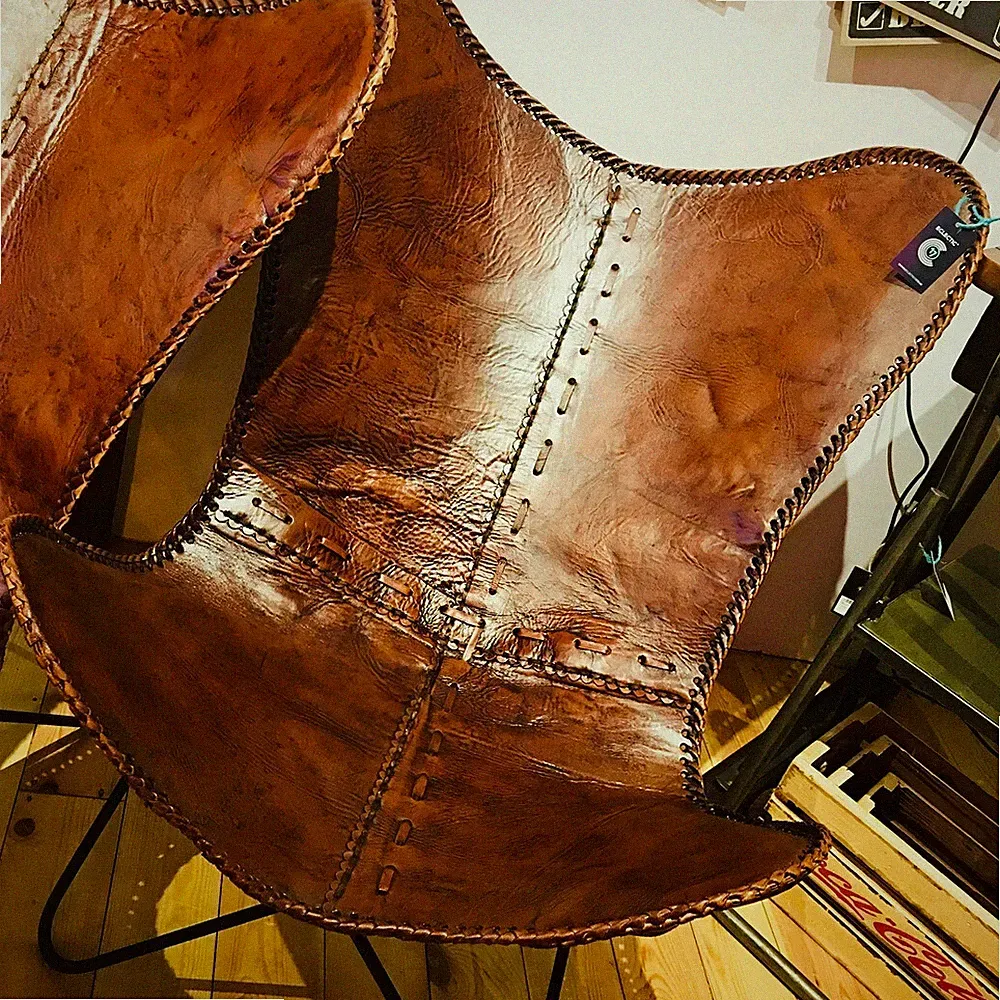 Leather Butterfly Arm Chair Vintage Folding Lounge Accent Relax Retro