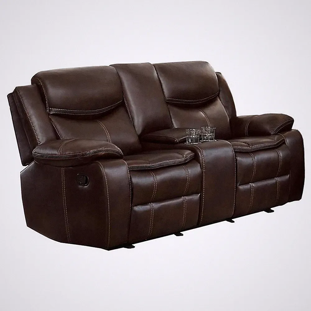 Lexicon Bastrop Double Glider Reclining Loveseat with Console in Brown