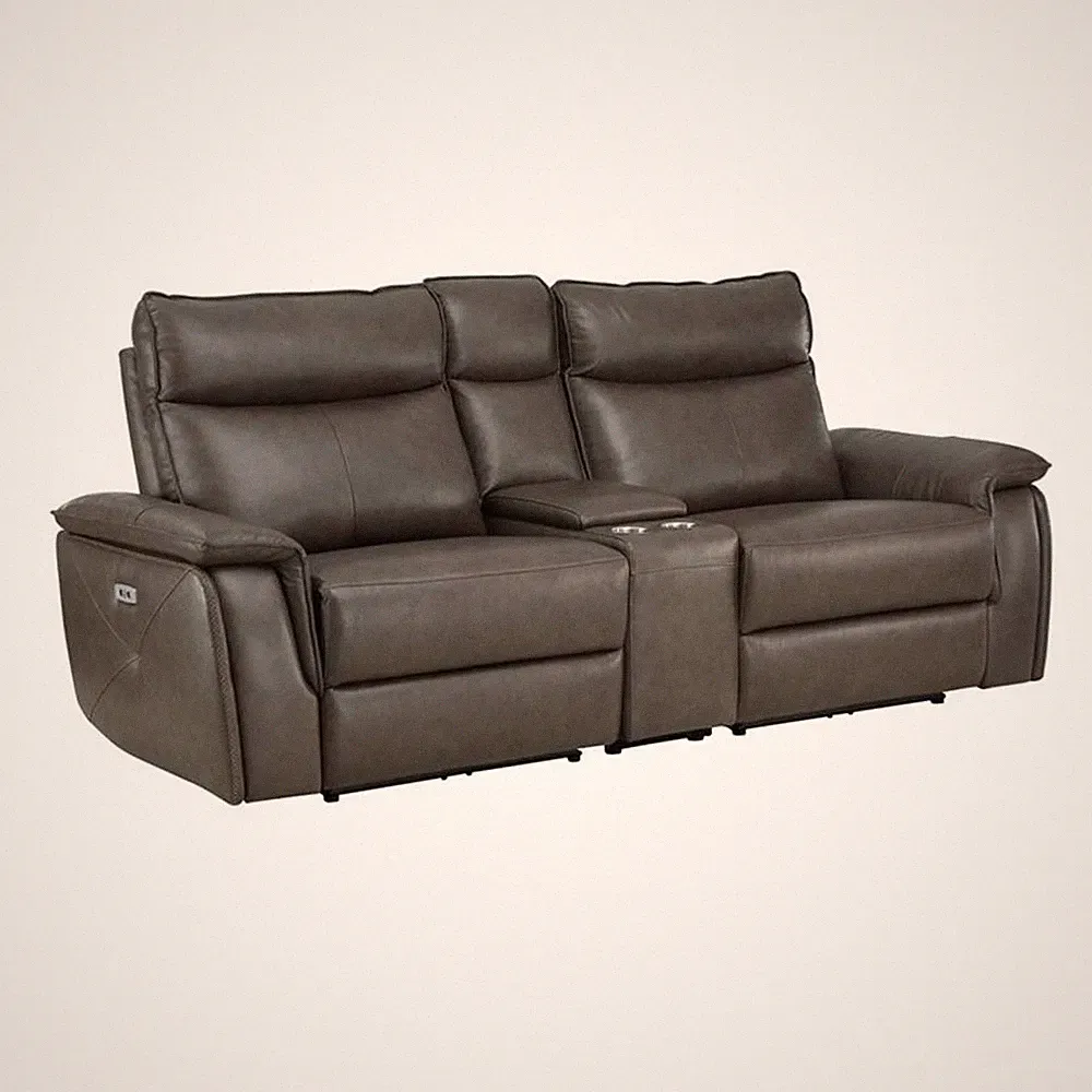 Lexicon Maroni 93.5" Contemporary Leather Double Reclining Loveseat in Brown