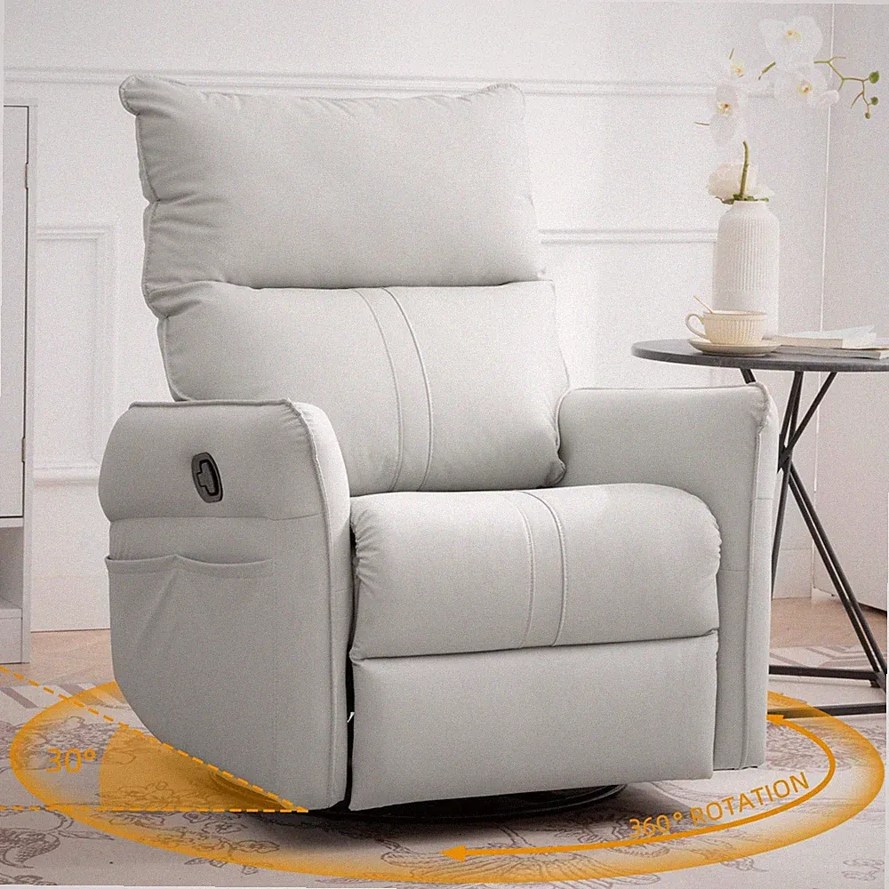 Manual Swivel Rocker Recliner Chair 360° Rocking Nursery Glider Chair PU Leather