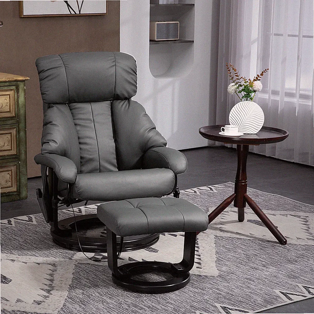 Massage Recliner Chair with Footstool, 360° Swivel Recliner, Gray