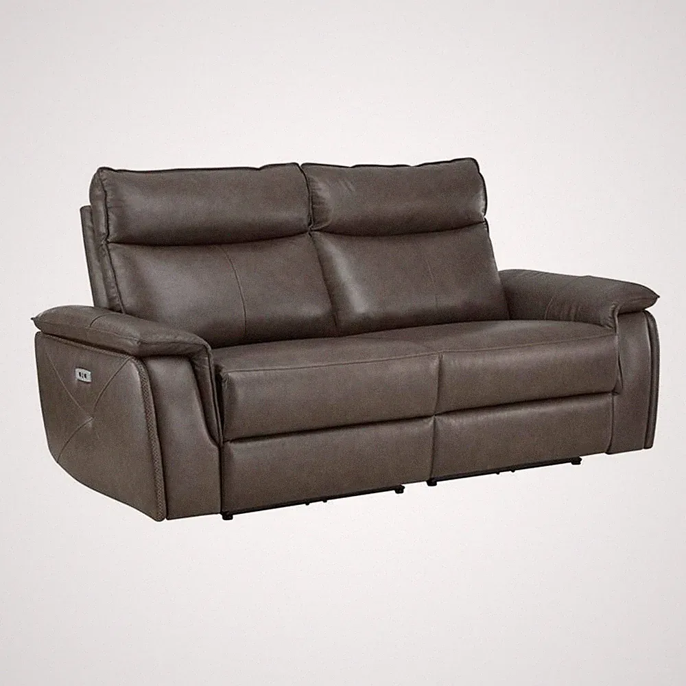 Pemberly Row 80" Contemporary Leather Double Reclining Loveseat in Brown