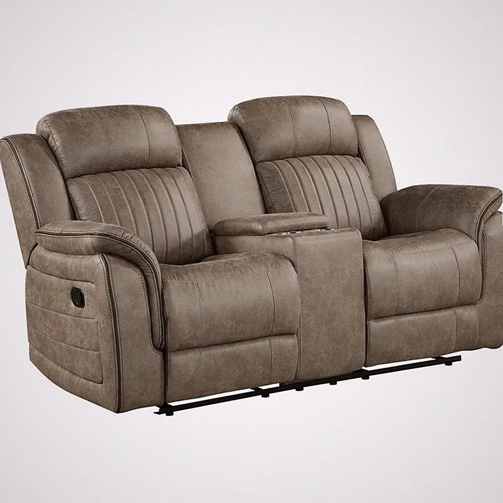 Pemberly Row Contemporary Microfiber Reclining Loveseat in Sandy Brown