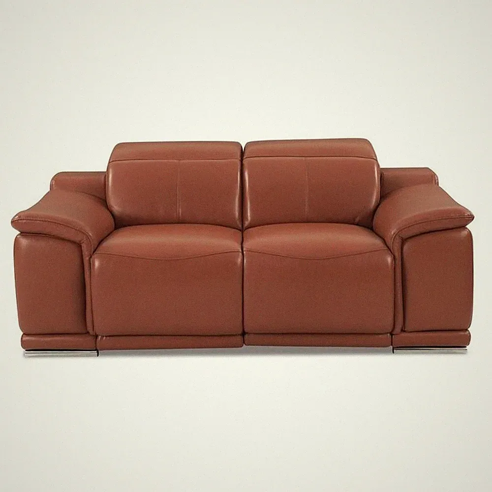 Pemberly Row Genuine Italian Leather Power Reclining Loveseat in Brown