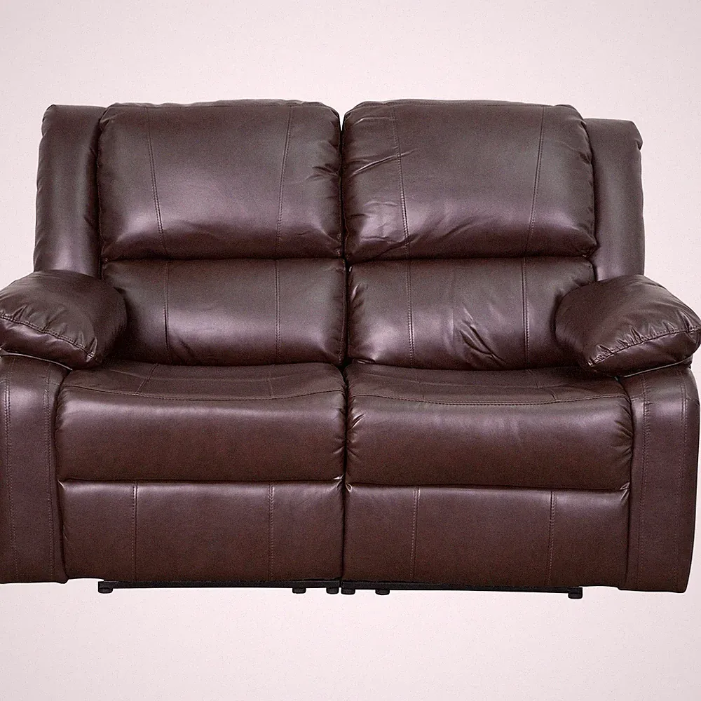 Pemberly Row Leathersoft Upholstered Reclining Loveseat in Brown