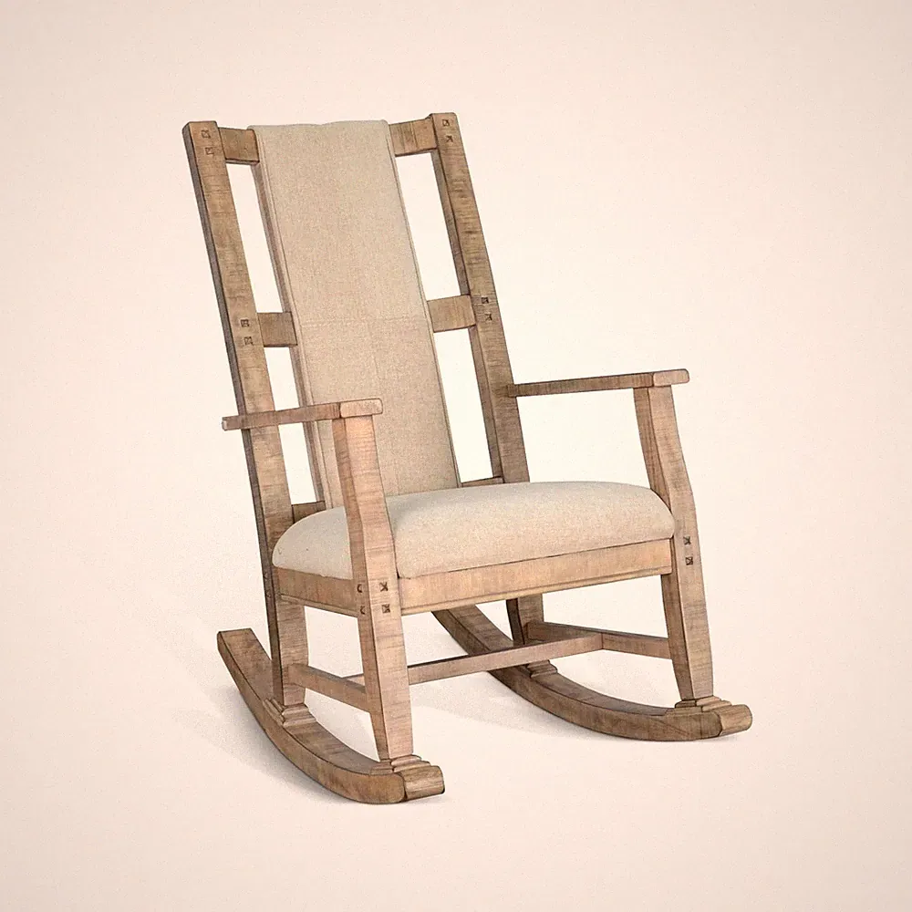 Pemberly Row Mahogany Rocking Chair with Cushion Seat & Back in Beige