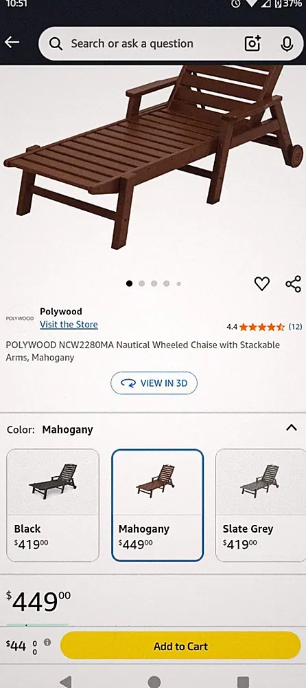 Polywood Nautical Chaise Lounge Chair with Arms and Wheels. Mahgongy Brown