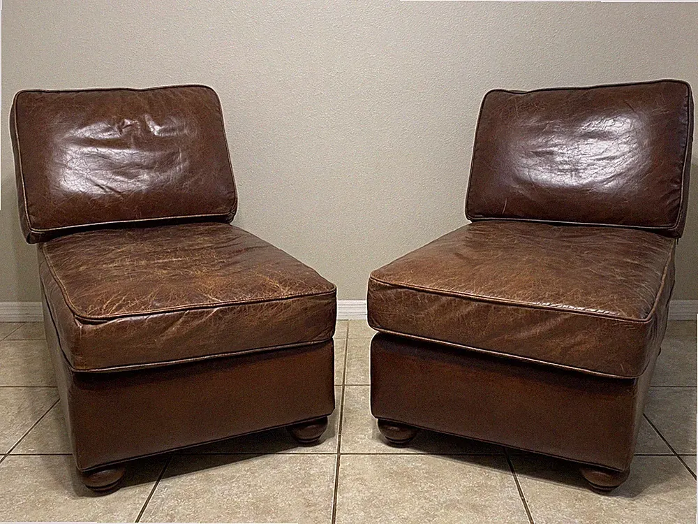 RH Restoration Hardware Leather Chaise Chair Set Luxury Lounge Chairs Furniture
