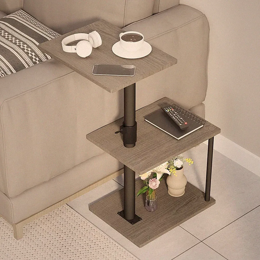 Swivel Side Table for Couch Arm, Height Adjustable C Recliner Taupe