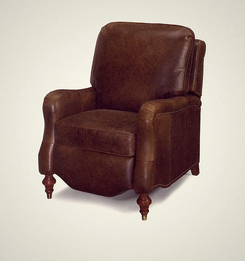 Traditional Recliner in Burnt Umber Leather, Hand-Crafted