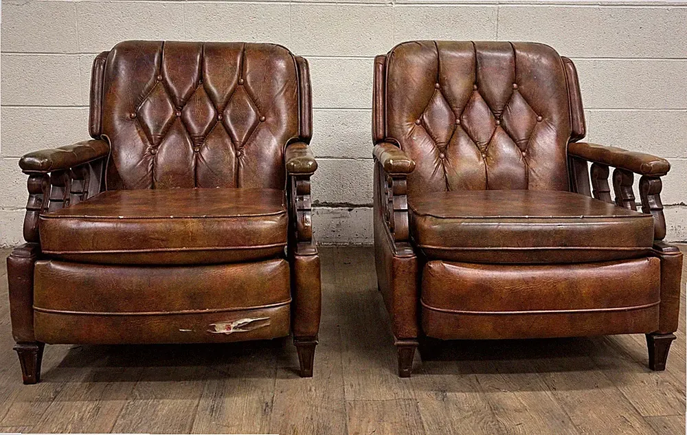 Vintage Stratalounger Tufted Vinyl Recliners - Pair